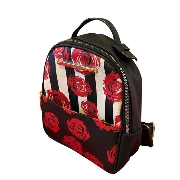 Betsey Johnson Black, White & Red Floral Mini Backpack w/ Gold Hardware - Picture 3 of 9